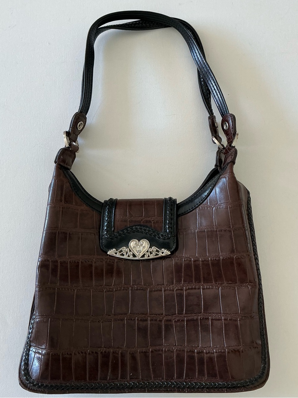 Brighton Marc Chanta Brown Croc Embossed Leather Shoulder Handbag